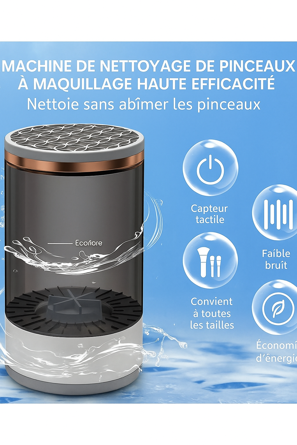 Nettoyeur Pinceau Maquillage Électrique Gris  Nextor™-Hygiène & Beauté