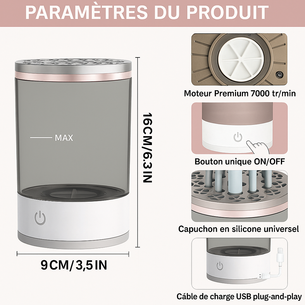 Nettoyeur Pinceau Maquillage Électrique Gris  Nextor™-Hygiène & Beauté
